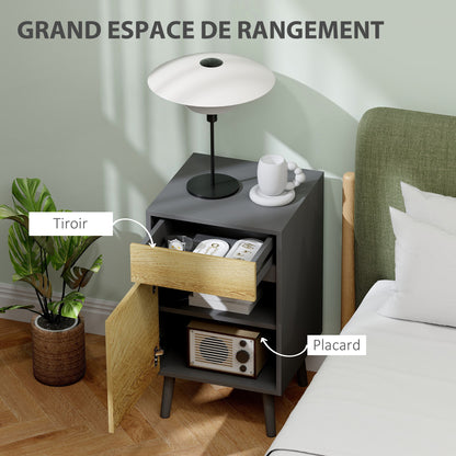 Set of 2 Bedside Tables Nightstand with Drawers and Cabinet, Modern Style for Bedroom, Living Room, 40 x 39 x 69 cm, Dark Gray