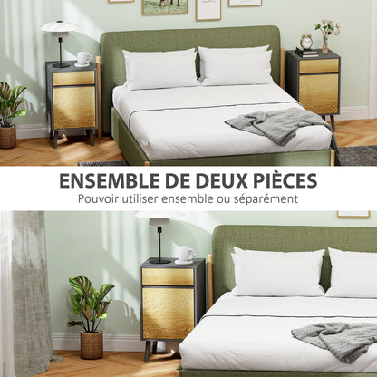 Set of 2 Bedside Tables Nightstand with Drawers and Cabinet, Modern Style for Bedroom, Living Room, 40 x 39 x 69 cm, Dark Gray