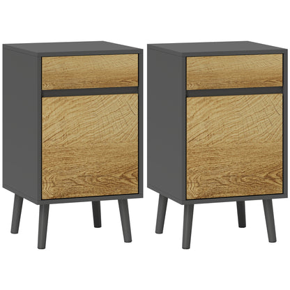 Set of 2 Bedside Tables Nightstand with Drawers and Cabinet, Modern Style for Bedroom, Living Room, 40 x 39 x 69 cm, Dark Gray