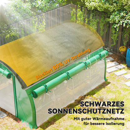 Greenhouse 4 x 3 x 2 m Foil Greenhouse with 8 Windows, Roll-Up Doors, Roll-Up Side Walls, UV-Resistant Foil Tunnel, Winter-Proof Tomato Greenhouse with Ground Anchors
