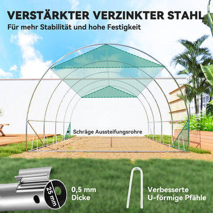 Greenhouse 4 x 3 x 2 m Foil Greenhouse with 8 Windows, Roll-Up Doors, Roll-Up Side Walls, UV-Resistant Foil Tunnel, Winter-Proof Tomato Greenhouse with Ground Anchors