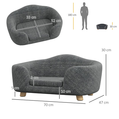 Pet Sofa Dog Mat Dog Bed Dog Couch Cat Sofa with Pillow Back Pocket Plush Foam Pine Wood Dark Grey 70 x 47 x 30 cm