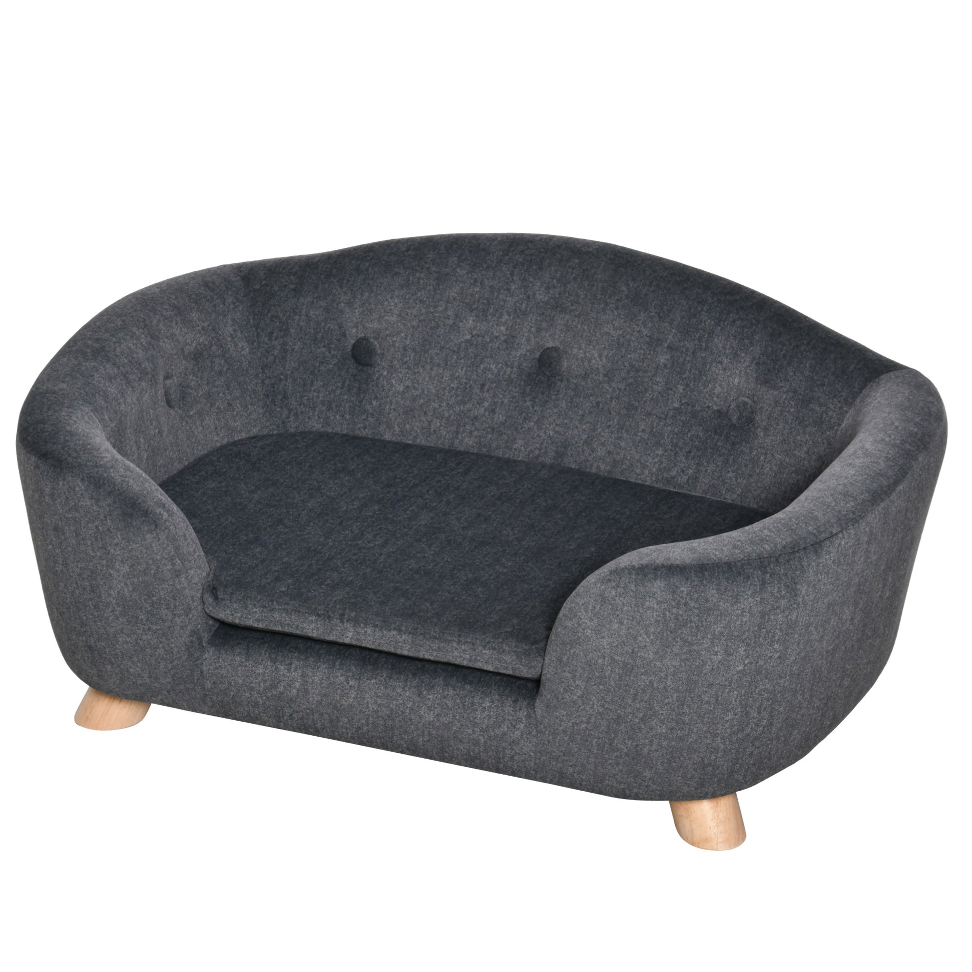 Pet Sofa Dog Mat Dog Bed Dog Couch Cat Sofa with Pillow Back Pocket Plush Foam Pine Wood Dark Grey 70 x 47 x 30 cm