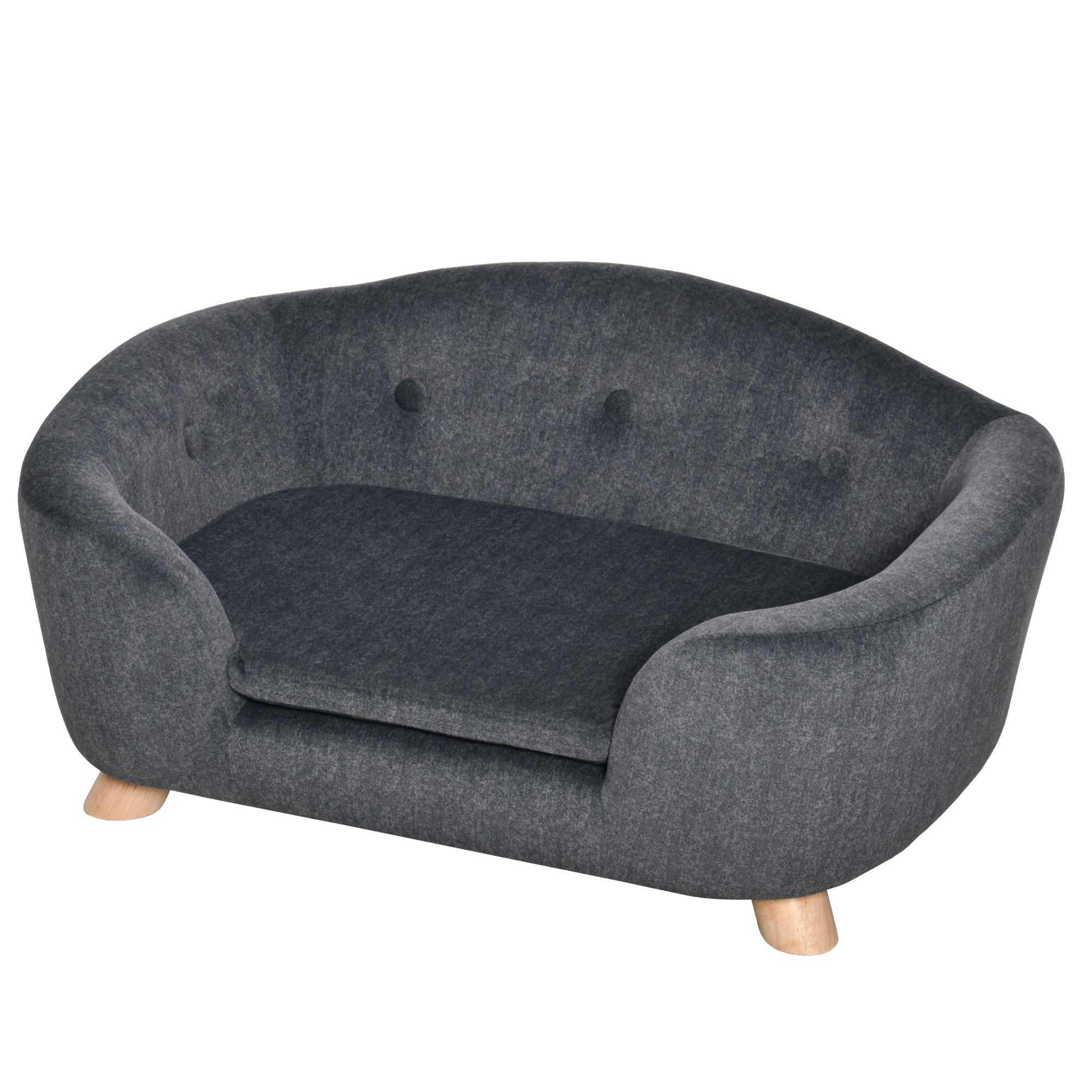 Pet Sofa Dog Mat Dog Bed Dog Couch Cat Sofa with Pillow Back Pocket Plush Foam Pine Wood Dark Grey 70 x 47 x 30 cm