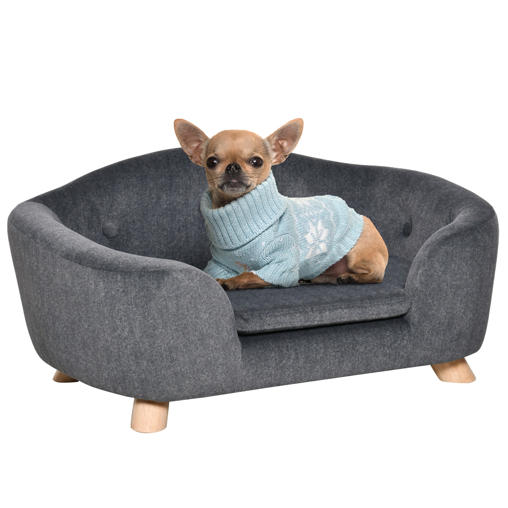 Pet Sofa Dog Mat Dog Bed Dog Couch Cat Sofa with Pillow Back Pocket Plush Foam Pine Wood Dark Grey 70 x 47 x 30 cm