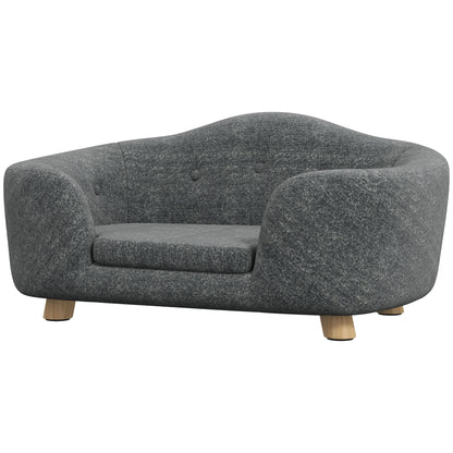 Pet Sofa Dog Mat Dog Bed Dog Couch Cat Sofa with Pillow Back Pocket Plush Foam Pine Wood Dark Grey 70 x 47 x 30 cm