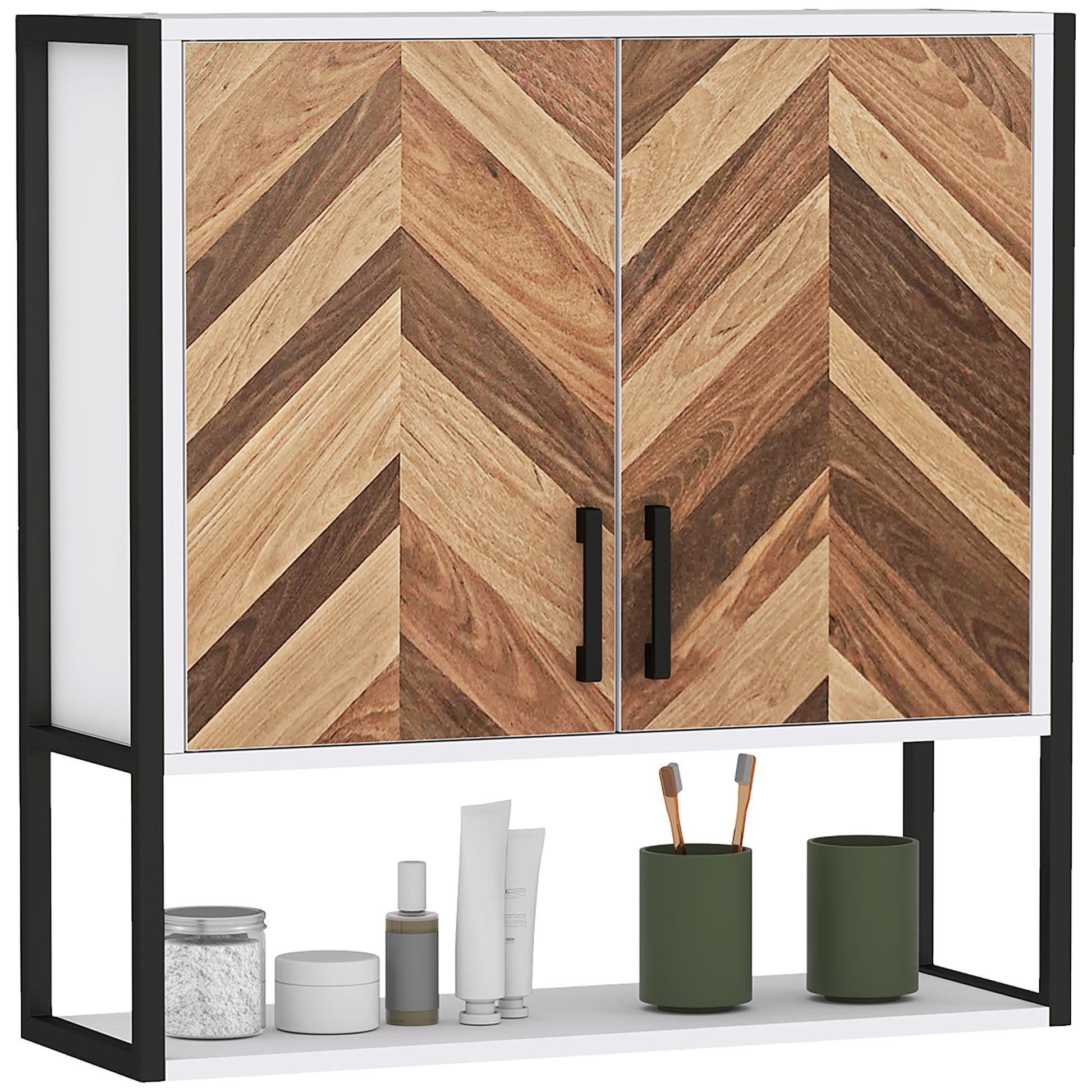 Wall Mounted Bathroom Cabinet Multi-purpose Hanging Bathroom Cabinet Storage with 2 Doors Adjustable Shelf and Open Shelf 59x20x60 cm Multicolor