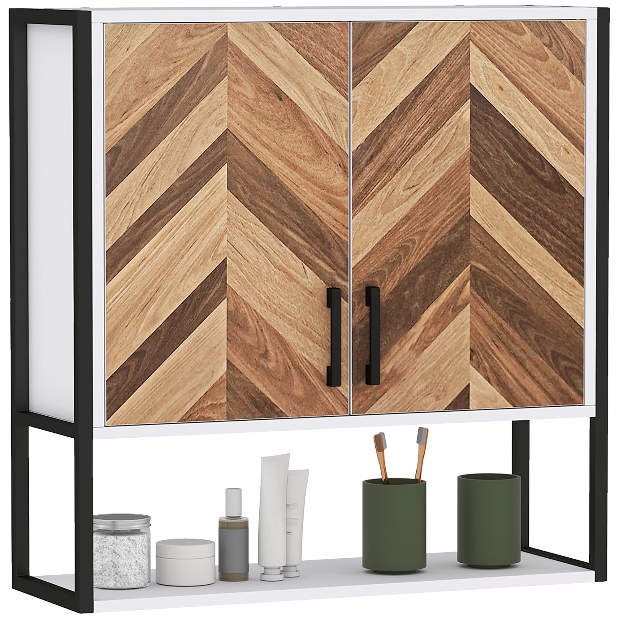 Wall Mounted Bathroom Cabinet Multi-purpose Hanging Bathroom Cabinet Storage with 2 Doors Adjustable Shelf and Open Shelf 59x20x60 cm Multicolor