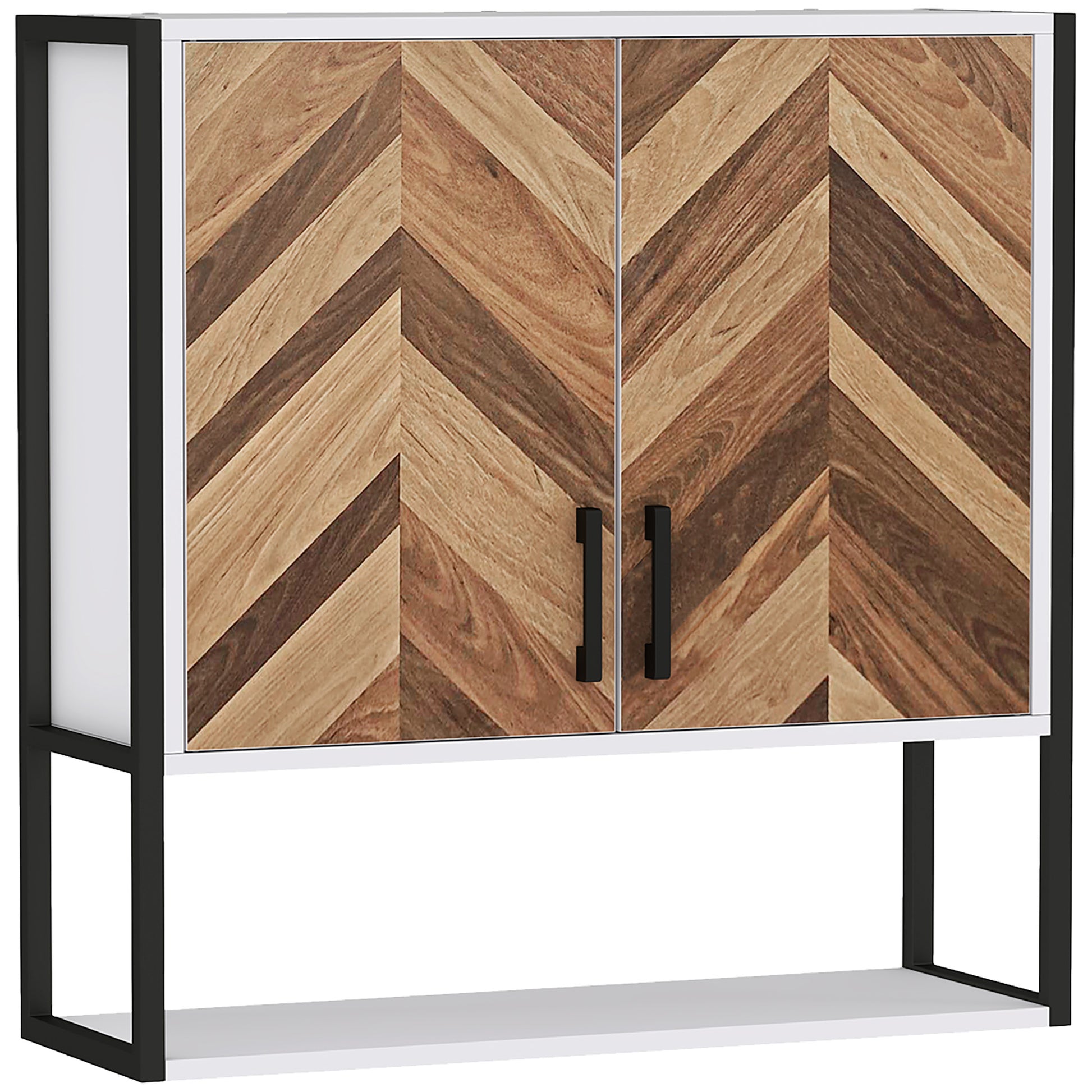 Wall Mounted Bathroom Cabinet Multi-purpose Hanging Bathroom Cabinet Storage with 2 Doors Adjustable Shelf and Open Shelf 59x20x60 cm Multicolor