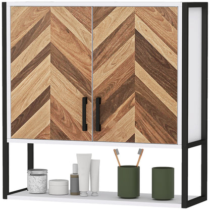 Wall Mounted Bathroom Cabinet Multi-purpose Hanging Bathroom Cabinet Storage with 2 Doors Adjustable Shelf and Open Shelf 59x20x60 cm Multicolor
