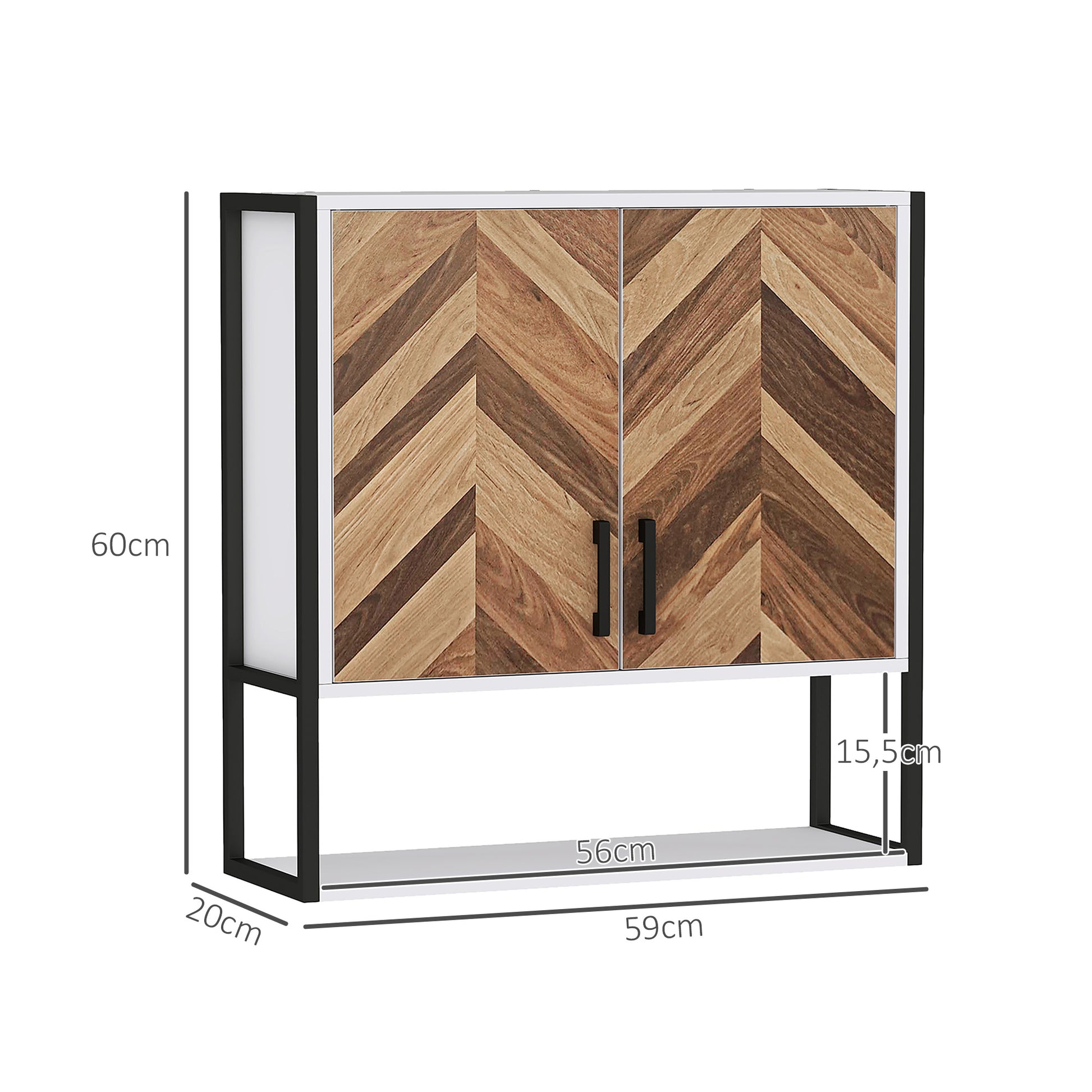 Wall Mounted Bathroom Cabinet Multi-purpose Hanging Bathroom Cabinet Storage with 2 Doors Adjustable Shelf and Open Shelf 59x20x60 cm Multicolor