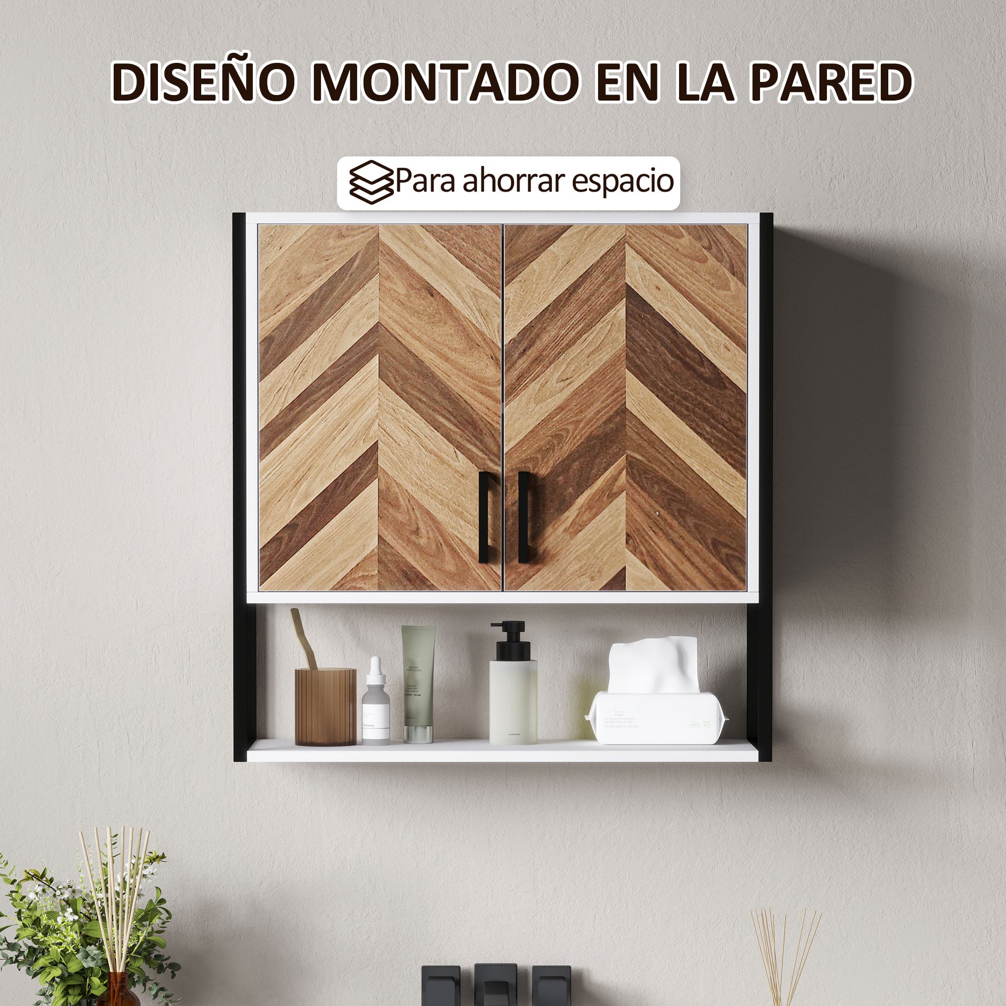 Wall Mounted Bathroom Cabinet Multi-purpose Hanging Bathroom Cabinet Storage with 2 Doors Adjustable Shelf and Open Shelf 59x20x60 cm Multicolor
