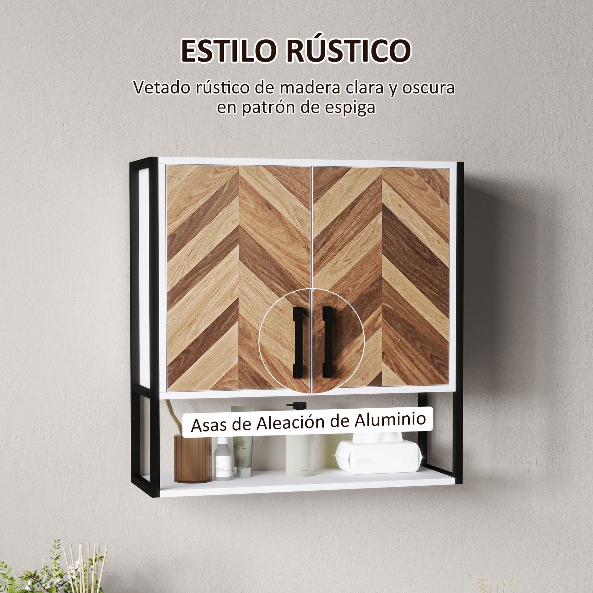 Wall Mounted Bathroom Cabinet Multi-purpose Hanging Bathroom Cabinet Storage with 2 Doors Adjustable Shelf and Open Shelf 59x20x60 cm Multicolor