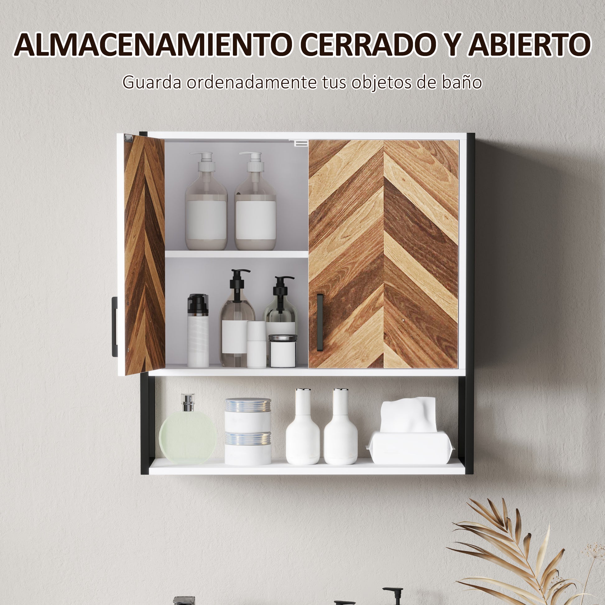 Wall Mounted Bathroom Cabinet Multi-purpose Hanging Bathroom Cabinet Storage with 2 Doors Adjustable Shelf and Open Shelf 59x20x60 cm Multicolor