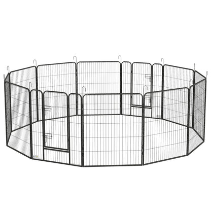 12-Panel Foldable Puppy Playpen — 100 cm High, 2 Lockable Doors, Indoor/Outdoor, Gray