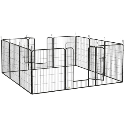 12-Panel Foldable Puppy Playpen — 100 cm High, 2 Lockable Doors, Indoor/Outdoor, Gray