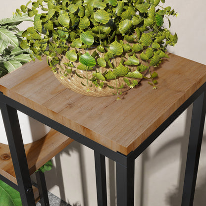 4-Tier Plant Stand, 74 cm high Flower Stand for Indoor Outdoor, Plant Rack made of Steel Wood, Flower Rack, Flower Stairs Flower Pot Stand for Living Room, Garden Balcony Decoration, Light Brown