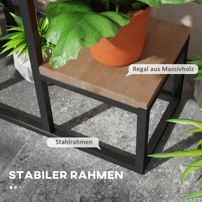 4-Tier Plant Stand, 74 cm high Flower Stand for Indoor Outdoor, Plant Rack made of Steel Wood, Flower Rack, Flower Stairs Flower Pot Stand for Living Room, Garden Balcony Decoration, Light Brown