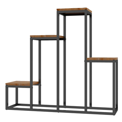4-Tier Plant Stand, 74 cm high Flower Stand for Indoor Outdoor, Plant Rack made of Steel Wood, Flower Rack, Flower Stairs Flower Pot Stand for Living Room, Garden Balcony Decoration, Light Brown