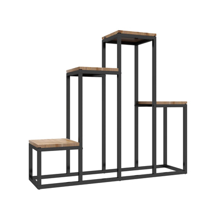 4-Tier Plant Stand, 74 cm high Flower Stand for Indoor Outdoor, Plant Rack made of Steel Wood, Flower Rack, Flower Stairs Flower Pot Stand for Living Room, Garden Balcony Decoration, Light Brown