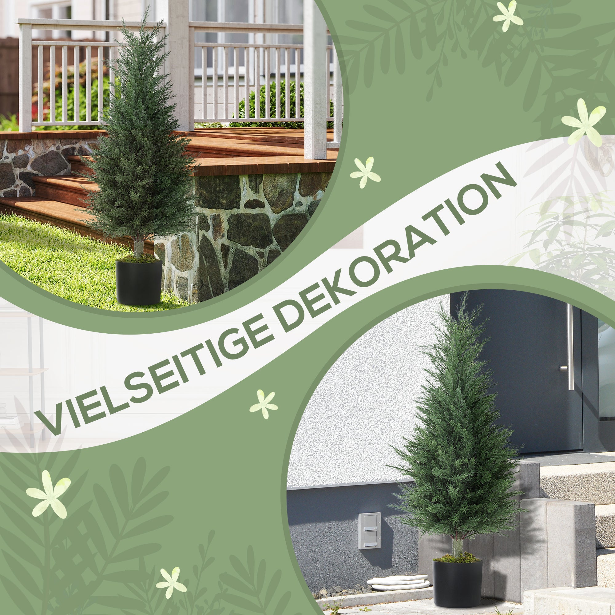 Set of 2 Artificial Cypress Trees, 35.4 in Faux Plants with Moss in Pots, UV-Resistant — Realistic PE Leaves for Indoor & Outdoor Decor