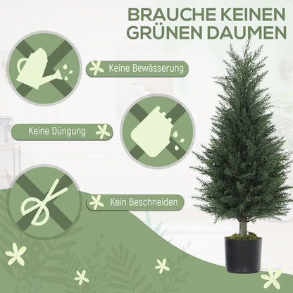 Set of 2 Artificial Cypress Trees, 35.4 in Faux Plants with Moss in Pots, UV-Resistant — Realistic PE Leaves for Indoor & Outdoor Decor