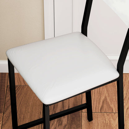 Bar Table Set with Stools, Standing Dining Table with 2 Bar Chairs, Folding Drop Leaf, Wine Racks, Glass Holders, Open Shelves, and Footrests, White Marble Effect