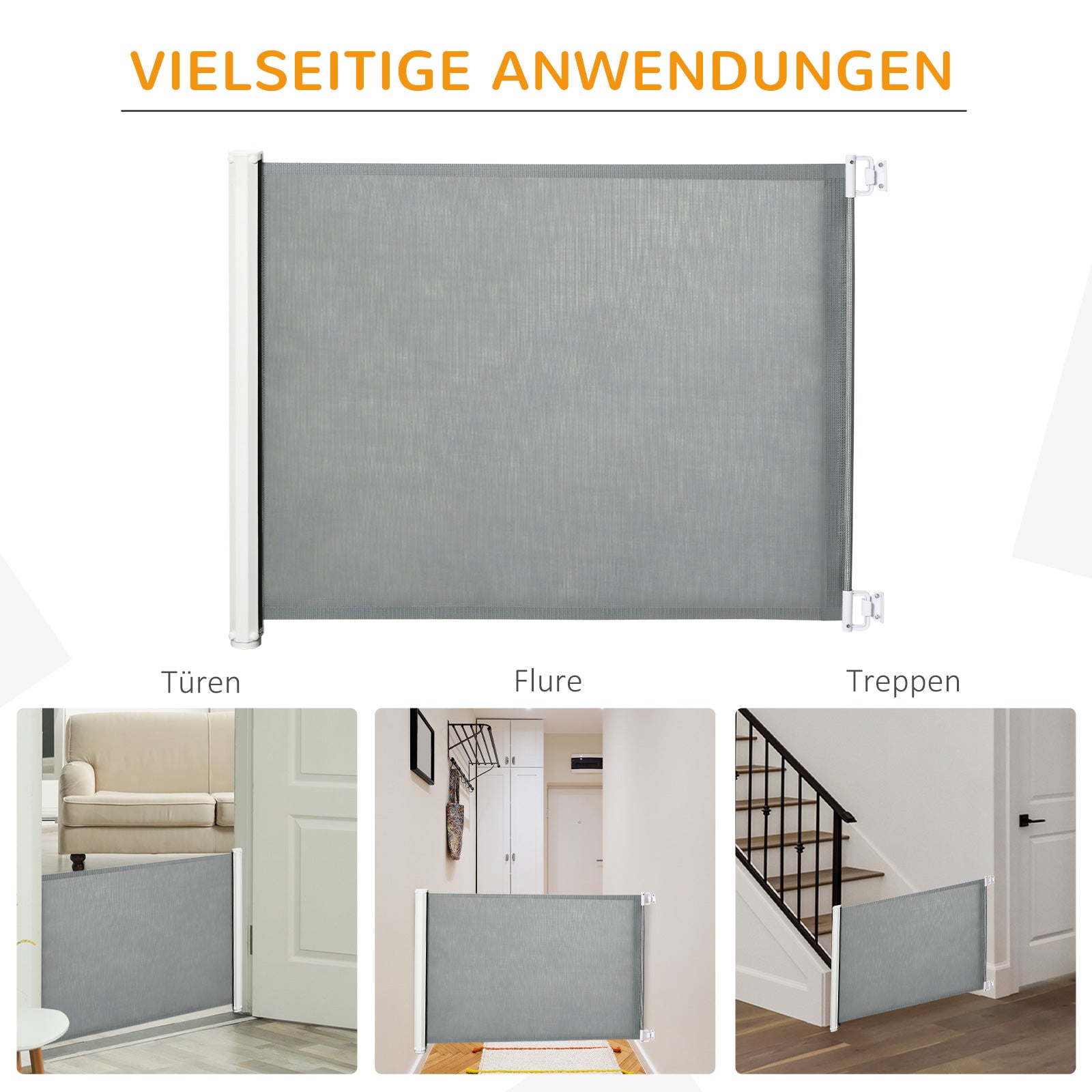 Dog Door Guard Stair Guard Safety Partition Partition Door Guard Stair Guard Extendable Stair Guard Roller Blind Roller Retractable Plastic Gray 115 x 82.5 cm