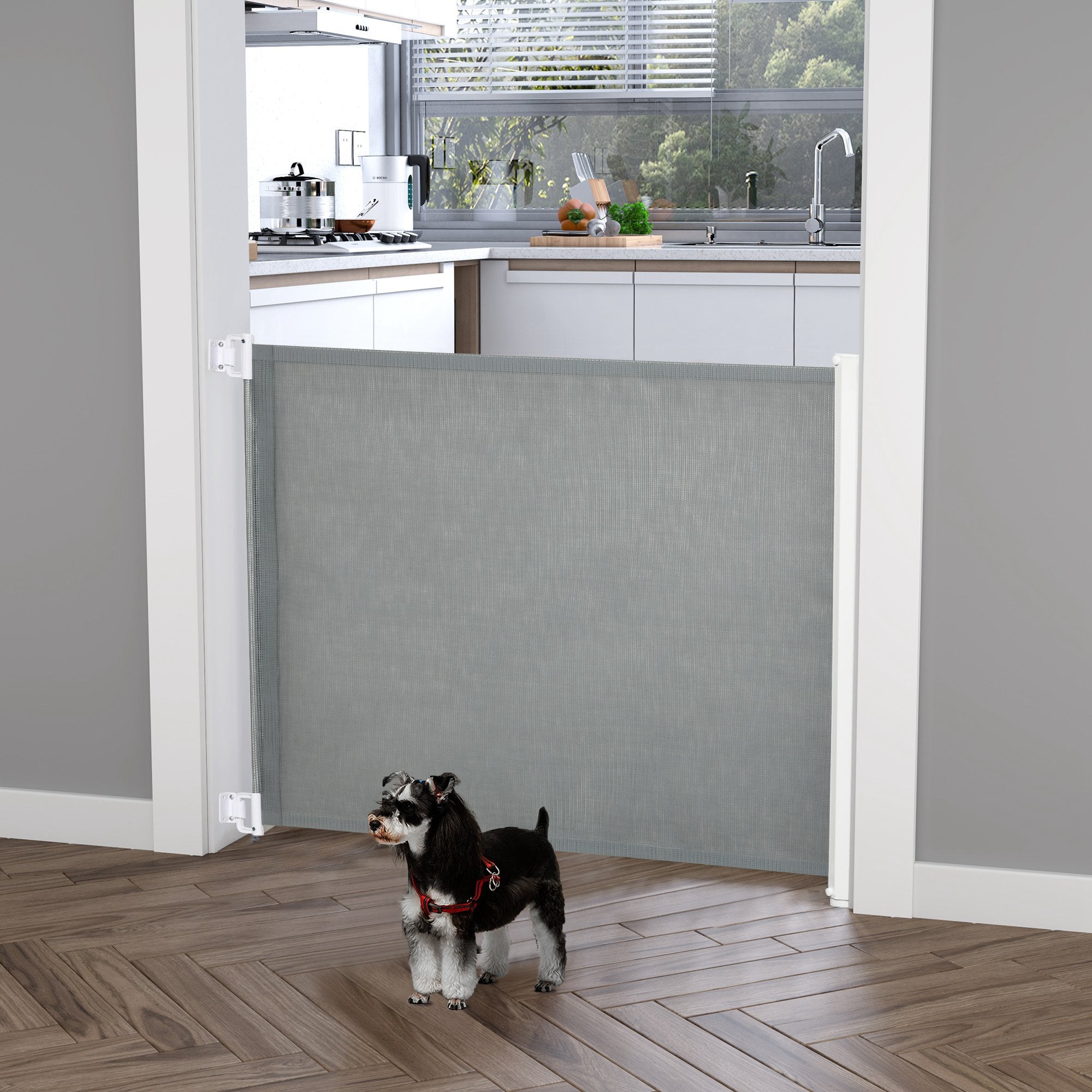 Dog Door Guard Stair Guard Safety Partition Partition Door Guard Stair Guard Extendable Stair Guard Roller Blind Roller Retractable Plastic Gray 115 x 82.5 cm