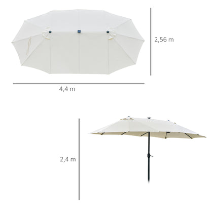 Sun Umbrella with LED Double Sun Umbrella 440 x 256 cm Garden Umbrella Market Umbrella Large Patio Umbrella with Hand Crank Oval Metal Cream White