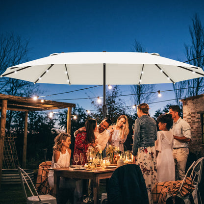 Sun Umbrella with LED Double Sun Umbrella 440 x 256 cm Garden Umbrella Market Umbrella Large Patio Umbrella with Hand Crank Oval Metal Cream White