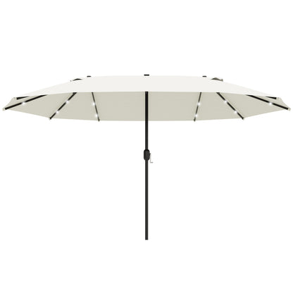 Sun Umbrella with LED Double Sun Umbrella 440 x 256 cm Garden Umbrella Market Umbrella Large Patio Umbrella with Hand Crank Oval Metal Cream White