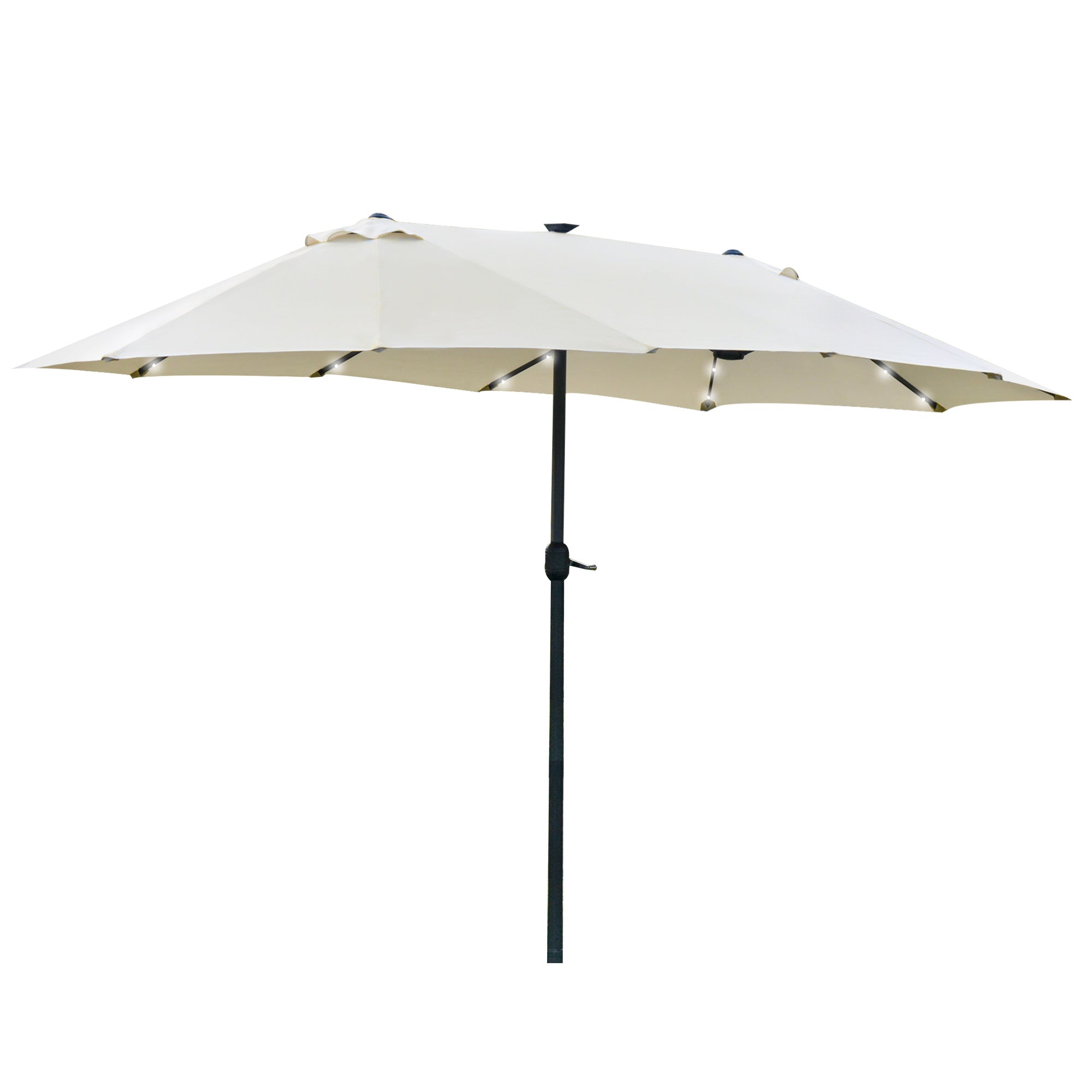 Sun Umbrella with LED Double Sun Umbrella 440 x 256 cm Garden Umbrella Market Umbrella Large Patio Umbrella with Hand Crank Oval Metal Cream White