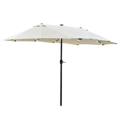 Sun Umbrella with LED Double Sun Umbrella 440 x 256 cm Garden Umbrella Market Umbrella Large Patio Umbrella with Hand Crank Oval Metal Cream White