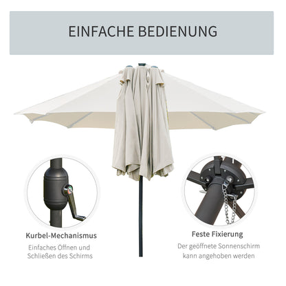 Sun Umbrella with LED Double Sun Umbrella 440 x 256 cm Garden Umbrella Market Umbrella Large Patio Umbrella with Hand Crank Oval Metal Cream White