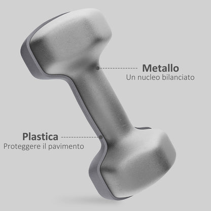 SPORTNOW Set of 2 Hexagonal Dumbbells 2x9 kg in Metal and Plastic, 2 Dumbbell Weights with Non-Slip Grip, 25x11x11 cm, Grey