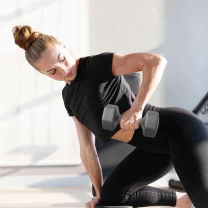 SPORTNOW Set of 2 Hexagonal Dumbbells 2x9 kg in Metal and Plastic, 2 Dumbbell Weights with Non-Slip Grip, 25x11x11 cm, Grey