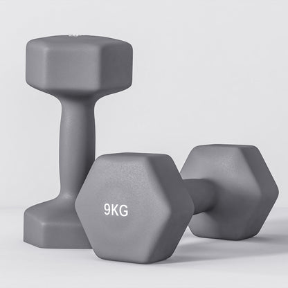 SPORTNOW Set of 2 Hexagonal Dumbbells 2x9 kg in Metal and Plastic, 2 Dumbbell Weights with Non-Slip Grip, 25x11x11 cm, Grey