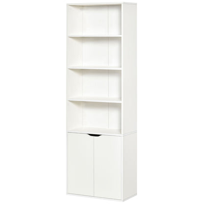 Bookshelf with 4 Open Compartments and 2 Doors for Living Room Office Study Load 80 kg 59x29x180 cm White