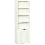 Bookshelf with 4 Open Compartments and 2 Doors for Living Room Office Study Load 80 kg 59x29x180 cm White