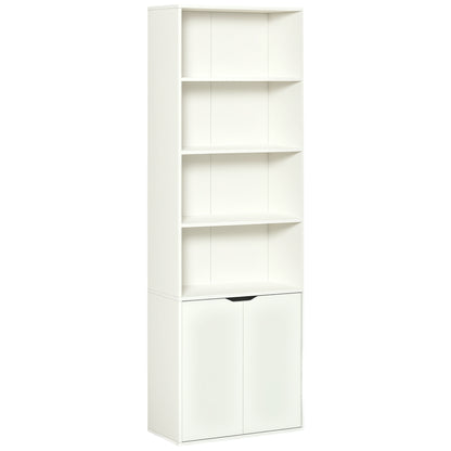 Bookshelf with 4 Open Compartments and 2 Doors for Living Room Office Study Load 80 kg 59x29x180 cm White