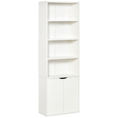 Bookshelf with 4 Open Compartments and 2 Doors for Living Room Office Study Load 80 kg 59x29x180 cm White