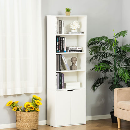 Bookshelf with 4 Open Compartments and 2 Doors for Living Room Office Study Load 80 kg 59x29x180 cm White