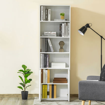 Bookshelf with 4 Open Compartments and 2 Doors for Living Room Office Study Load 80 kg 59x29x180 cm White