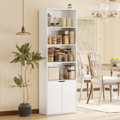 Bookshelf with 4 Open Compartments and 2 Doors for Living Room Office Study Load 80 kg 59x29x180 cm White