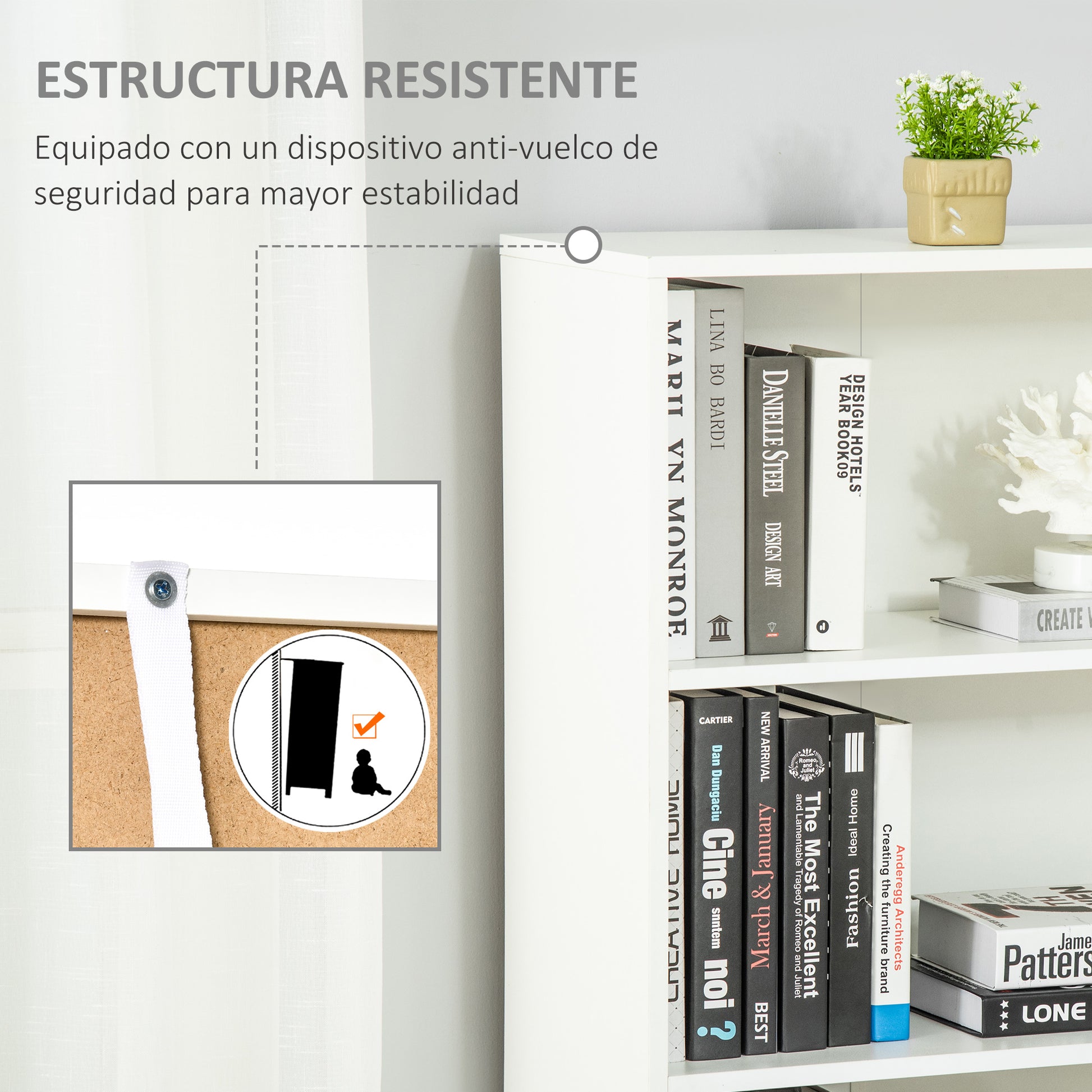 Bookshelf with 4 Open Compartments and 2 Doors for Living Room Office Study Load 80 kg 59x29x180 cm White