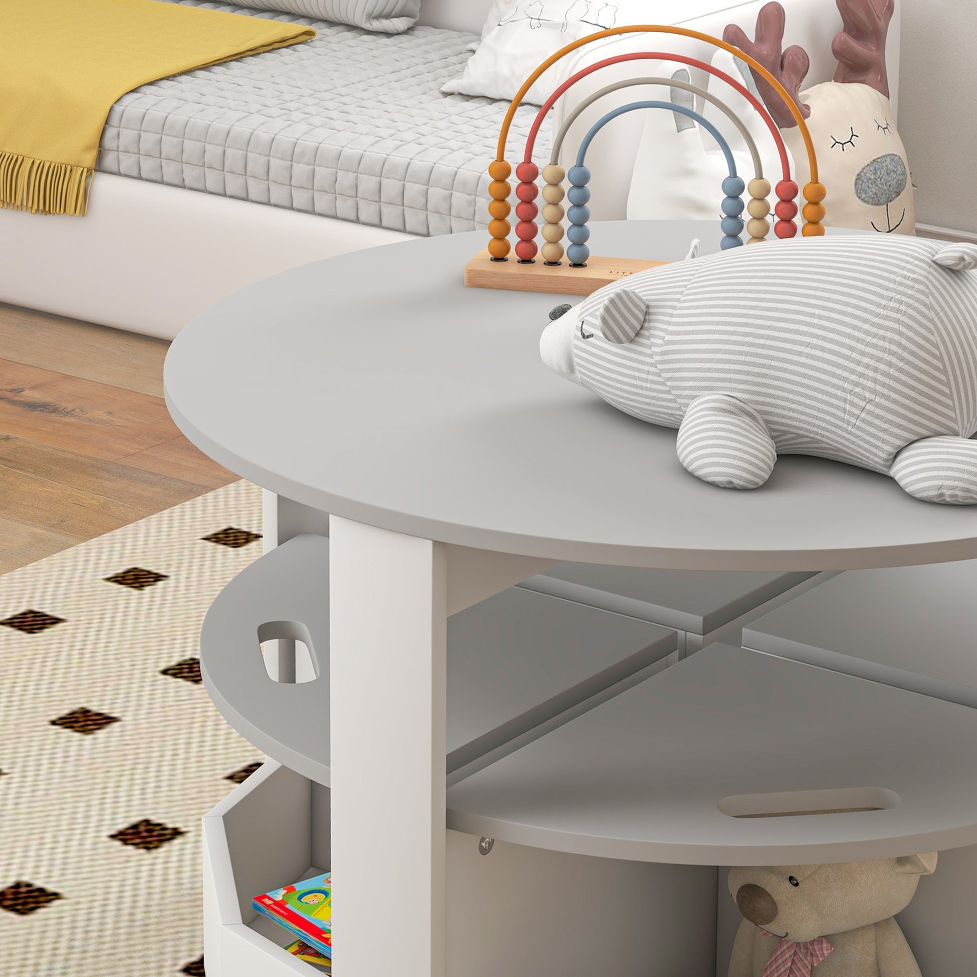 5-Piece Children's Table and Stools Set, Space-Saving Wooden Table and Chairs Set with Storage Compartment, Gray