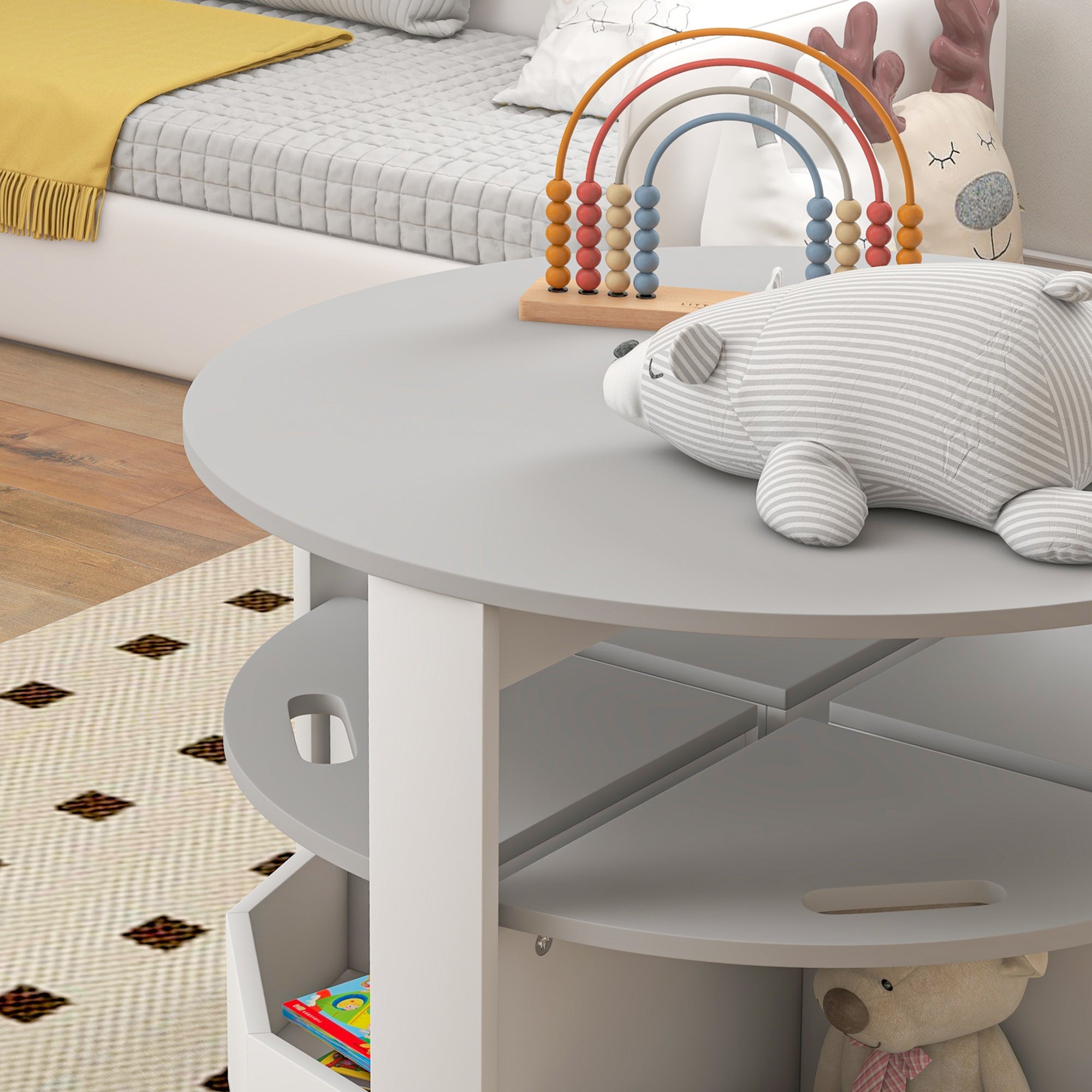 5-Piece Children's Table and Stools Set, Space-Saving Wooden Table and Chairs Set with Storage Compartment, Gray