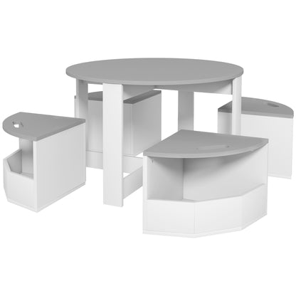 5-Piece Children's Table and Stools Set, Space-Saving Wooden Table and Chairs Set with Storage Compartment, Gray