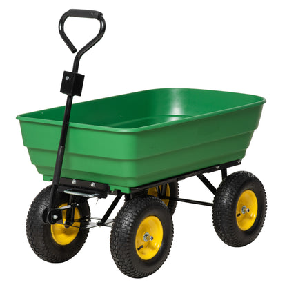Tipping Garden Cart Capacity 125 L Load 200 kg Transport Trolley Beach Cart with Steel Frame and 4 Pneumatic Wheels in Dark Green
